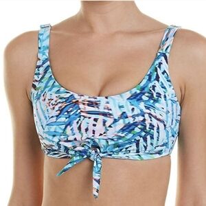 Pilyq Palmas Knot bikini top blue tie front Medium